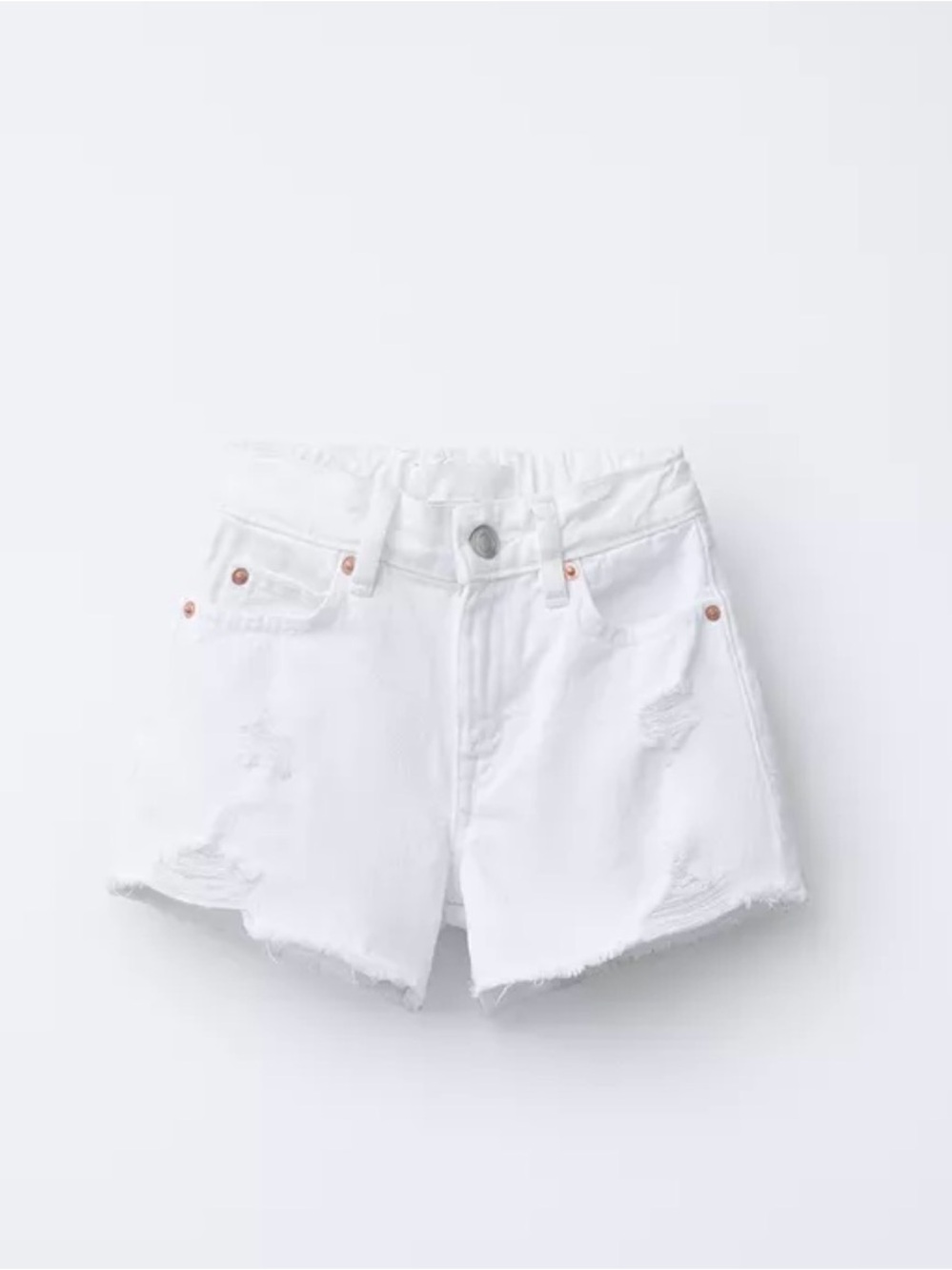 Zara White Distressed High-Rise Denim Shorts